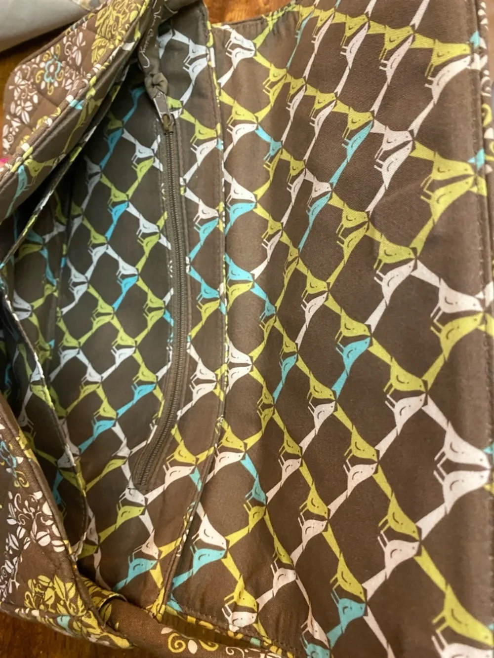 Vera Bradley Brown Lime Floral Quilted Clutch